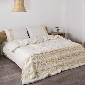 Madhu International Bohemian bedding set. Duvet cover&2 pillowcases. Light gray.